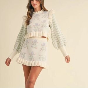 NWT MABLE/Anthropologie Winter Hydrangeas Set-sweater and skirt-F3(m)X20(L)
